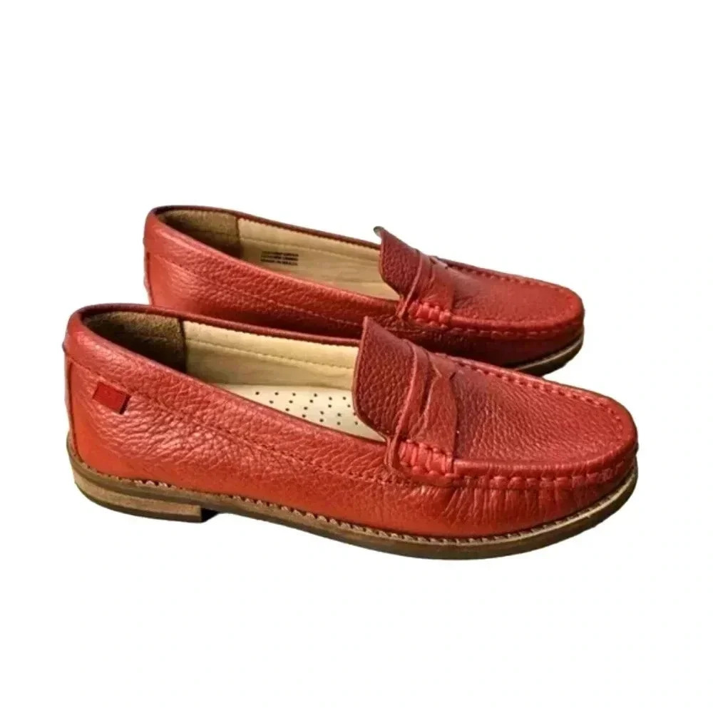 Marc Joseph NY Girls Sz 1 Red Pebbled Leather Loafers Moccasin Preppy School